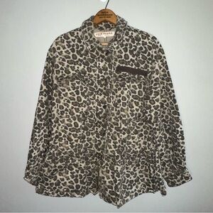 FREE PEOPLE Leopard Print Utility Jacket Woman’s Small Cotton Zip Button Safari